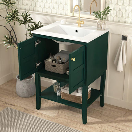 24" Bathroom Vanity with Top Sink, Modern Bathroom Storage Cabinet with 2 Doors, Single Sink Bathroom Vanity-2