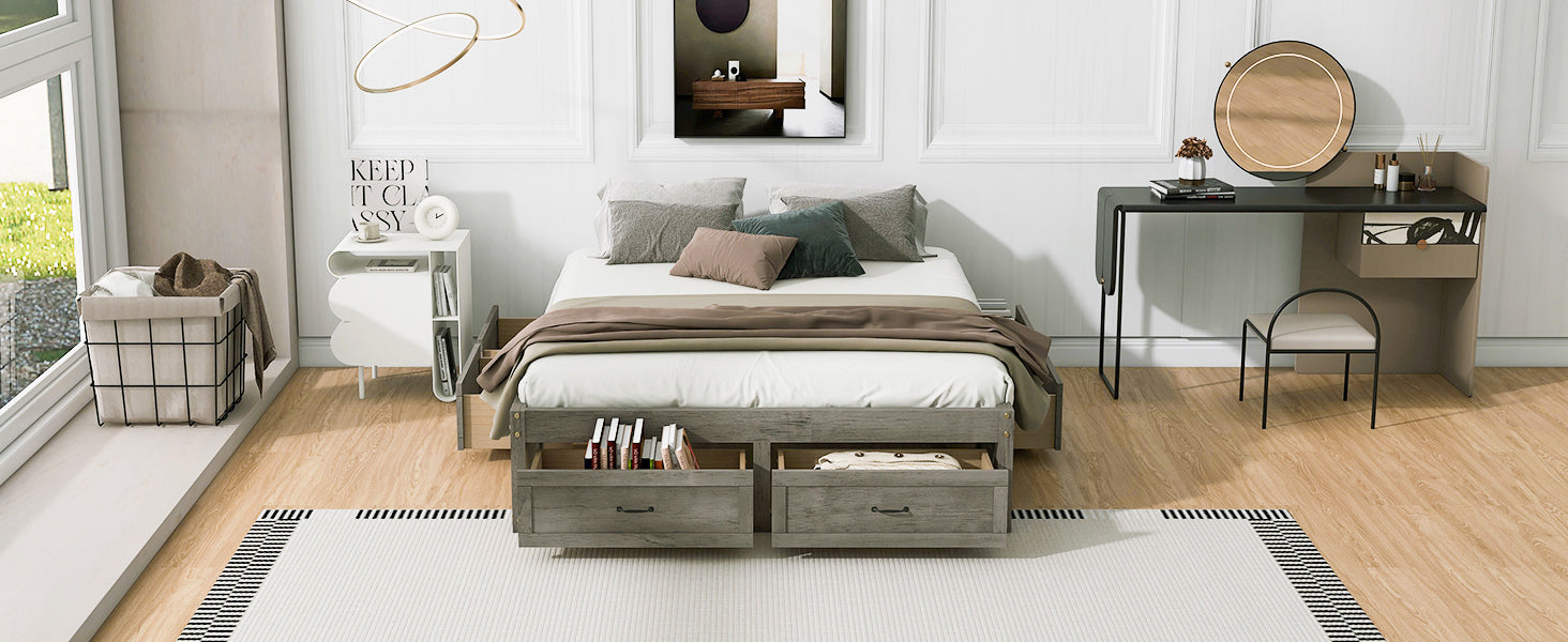 Queen Size Platform Bed with 6 Storage Drawers