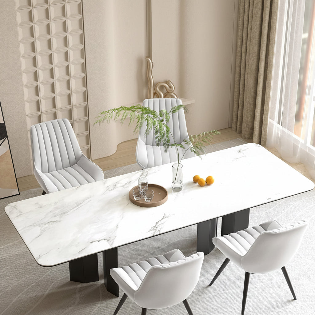 White Upholstered Dining Chairs With Thick Cushions-3