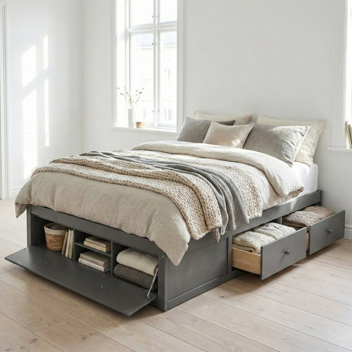 Platform Bed Frame with 4 Storage Drawers and Hydraulic Lift Footboard