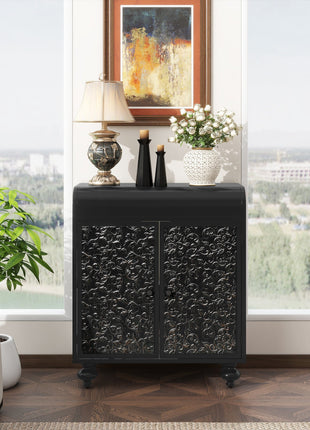 Art Accent Cabinet With 2 Doors, Sideboard Buffet Cabinet with Storage, Distressed Decorative Storage Cabinet With Embossed Pattern For Entryway Living Room Dining Room-1
