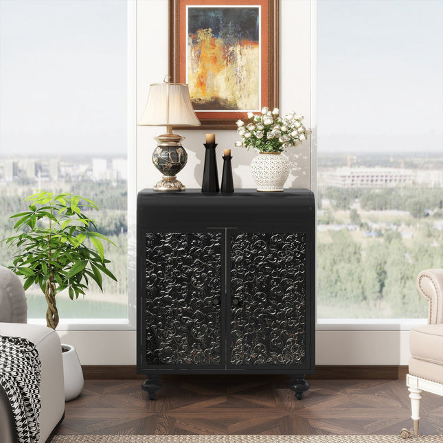 Art Accent Cabinet With 2 Doors, Sideboard Buffet Cabinet with Storage, Distressed Decorative Storage Cabinet With Embossed Pattern For Entryway Living Room Dining Room-1