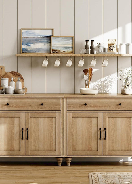 WAMAPT Buffet Cabinet with 4 Doors and 2 Drawers, Large Coffee Bar Tables Wood Kitchen Storage Cabinets with Storage Cabinets, Modern Farmhouse Sideboard Credenza for Dining Room, Oak, 68 Inch-0