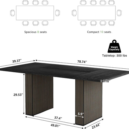 78 Inch Dining Table for 6 8 10, Modern Farmhouse Rectangular Kitchen Table, Dining Room Long Tables with Wood Strip Base for Kitchen Living Room (Black)-1