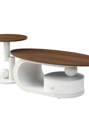 Luxury Nesting Coffee Table Set of 2,  Tables with Storage for Living Room, Oval and Round Table Set, White Center Table, Cocktail Table, Side Table,  Large 47.24'', Small 19.69''-3