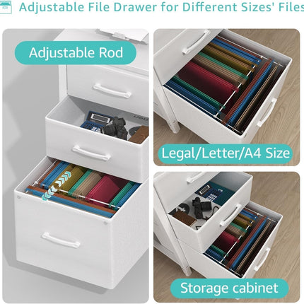 White Computer Desk with Fabric File Drawers Cabinet, 47 Inch Home Office Desks with Filing Cabinet for Small Space, Modern Writing Table PC Desks, White-4