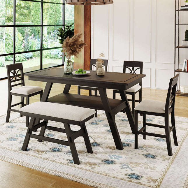 6-Piece Wood Counter Height Dining Table Set-1