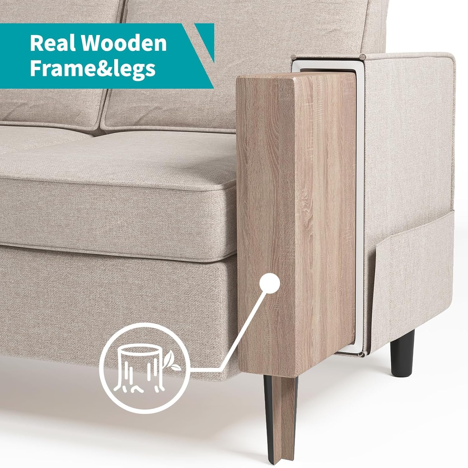 Beige Sectional Sofa Set With Movable Storage Ottoman-3