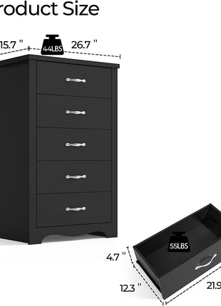 Black 5 Drawer Dresser, Nursery Organizer