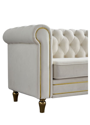 Chesterfield Velvet Sofa 84.65 inch for Living Room Beige Color-4
