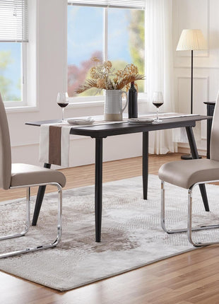 Dining Chairs High Back Leather Side Chairs Dining Living Room Chairs Upholstered Armless Chair with Metal Legs Home Kitchen Furniture Modern, 1 Package of 2Pcs, Light Brown-1