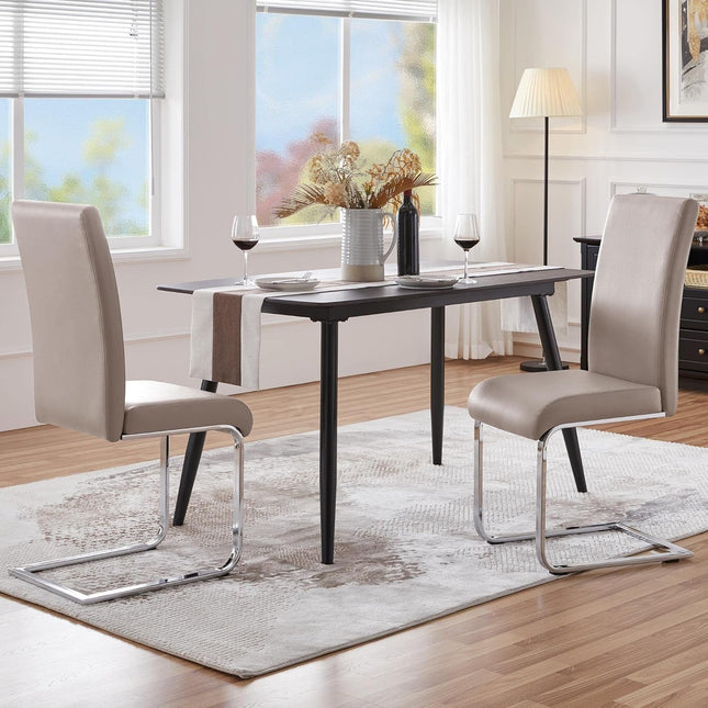 Dining Chairs High Back Leather Side Chairs Dining Living Room Chairs Upholstered Armless Chair with Metal Legs Home Kitchen Furniture Modern, 1 Package of 2Pcs, Light Brown-1