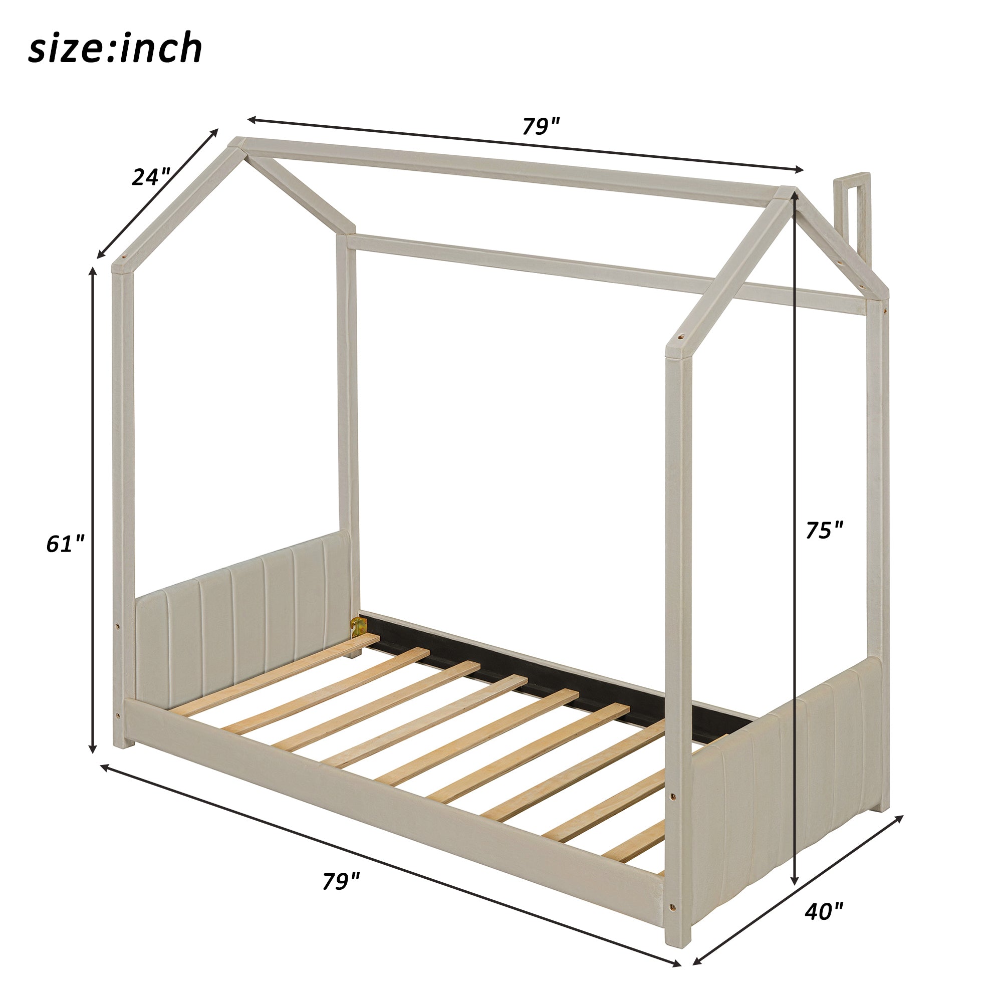 Twin Size Velvet House Bed Wood Bed