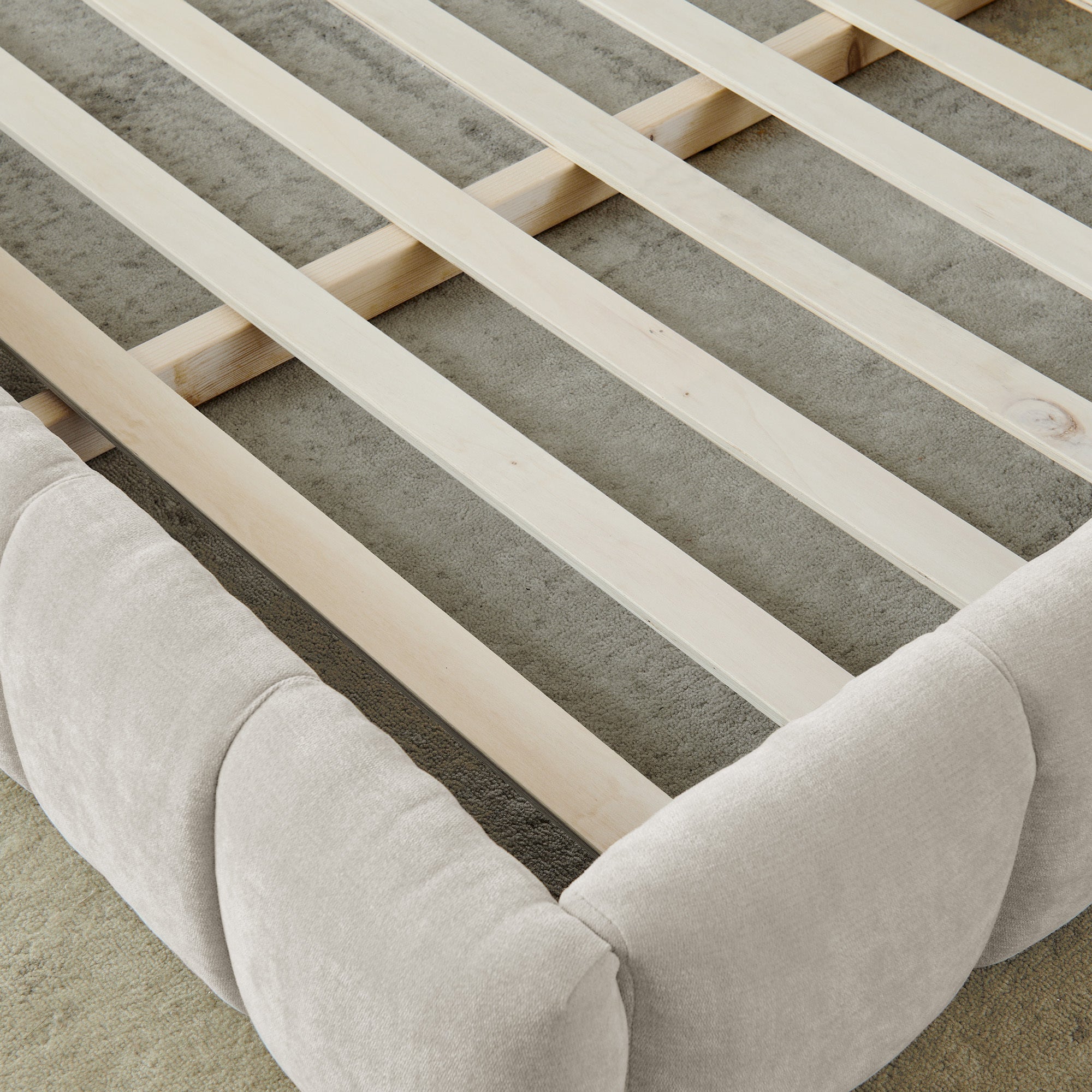 Upholstered Bed Frame with Thick Chenille Fabric, Grounded Platform
