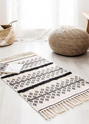 Retro Bohemian Hand Woven Tassel Carpet Rug-6