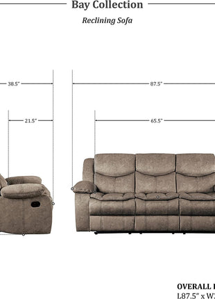 Bay Manual Double Reclining Sofa, Brown