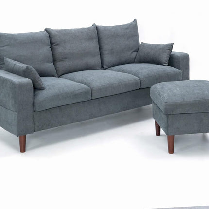 3 Seater Sofa with Ottoman Footstool Sofa Set, L Shape Corner Convertible Chaise Sofa,195 Cm Couch Furniture for Living Room (Grey)