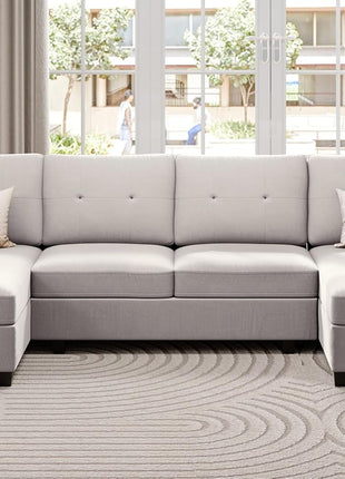 Sectional Sofa Couches for Living Room, U Shaped Sofa Living Room Furniture Sets, 4 Seat U Shaped Sofa Sectional Couch with Chaise, Beige