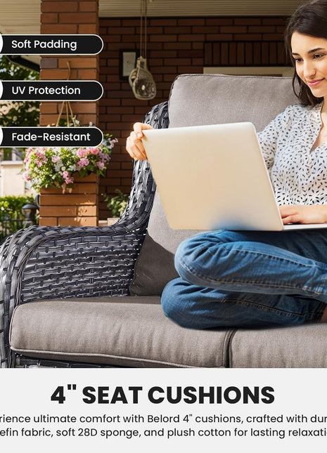 Outdoor Furniture 3-Seater Rattan Sofa Patio Wicker Sofa Couch Furniture Set with Washable Cushions-2