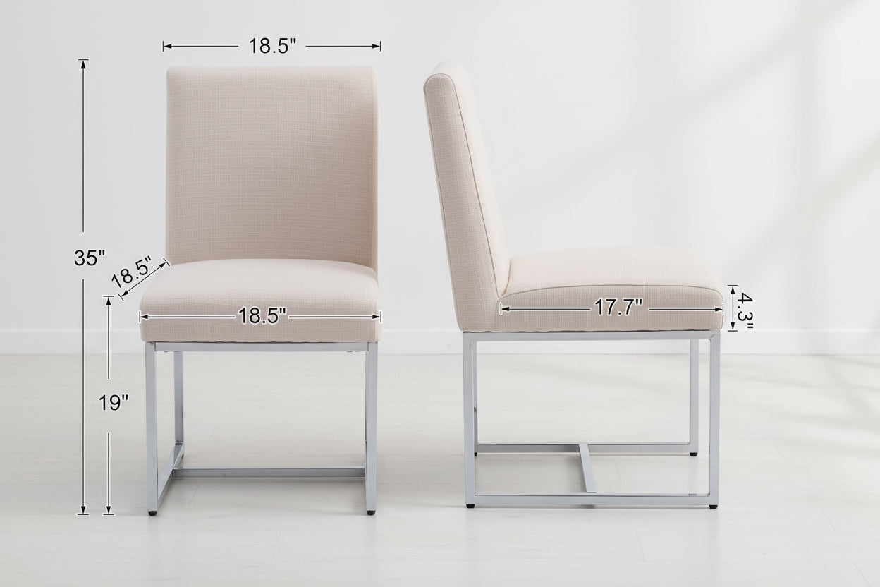 Beige chairs with dimensions and weight capacity label