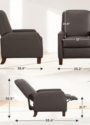 Recliner Chair, Mid-Century Modern Pushback Chair for Bedroom, Adjustable Single Upholstered Sofa with Brass Nailhead Trim, Faux Leather Recliners Armchair for Living Room, Saddle Brown-1