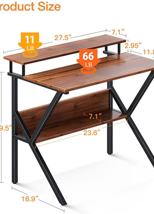 Small Desk, 27.5 Inch Small Computer Desk for Small Spaces, Compact Desk with Storage, Tiny Desk Study Desk with Monitor Stand for Home Office, Espresso-2
