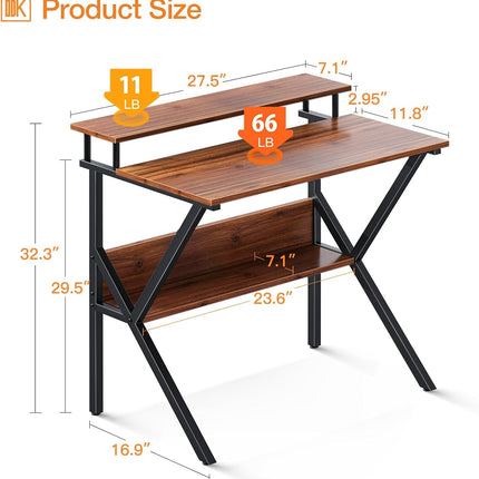 Small Desk, 27.5 Inch Small Computer Desk for Small Spaces, Compact Desk with Storage, Tiny Desk Study Desk with Monitor Stand for Home Office, Espresso-2