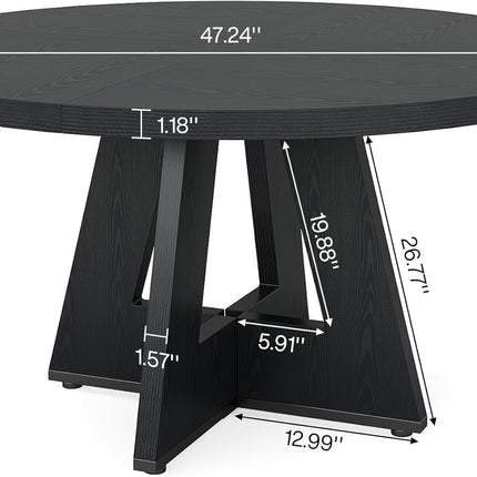 round Dining Table Wood Kitchen Table for Dining Room Living Room, 47 in Dinning Room Tables for 4 Man, Farmhouse Dinner Table with Wooden Tabletop and Cross Base, Black(Only Table)-1