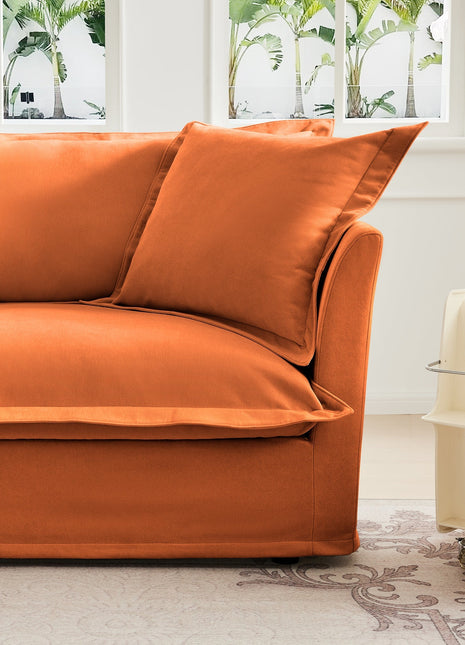 Living Room Sofa Slipcovered Sofa 3 Seater Sofa With 3 Ottomans, Oversized 3-Seat Sleeper Sofa Bed Home Theater Sofa, Chenille, orange