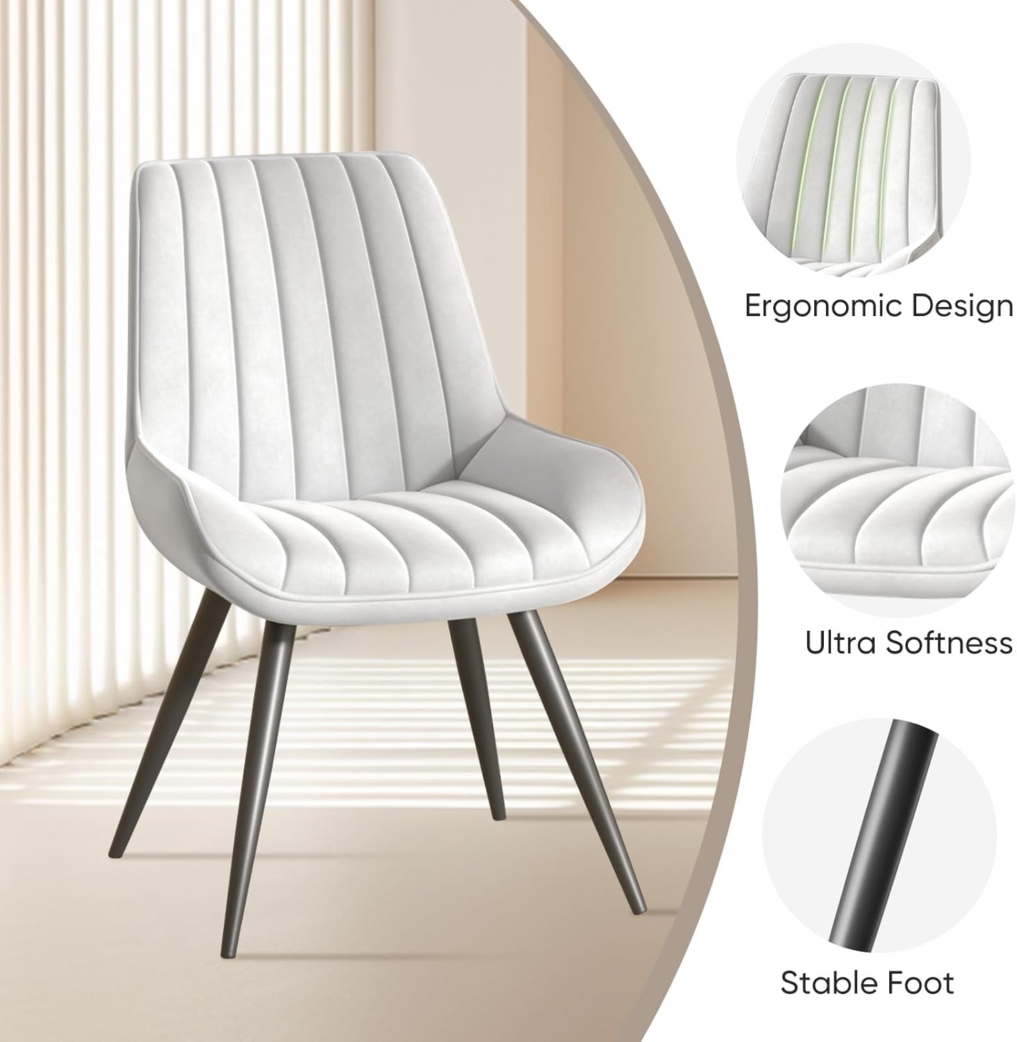 White Upholstered Dining Chairs With Thick Cushions-2