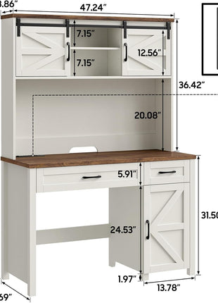 Farmhouse 47" Executive Desk, Computer Desk with Drawers and Storage Cabinet, Workstation Computer Desk with Hutch for Home Office-1