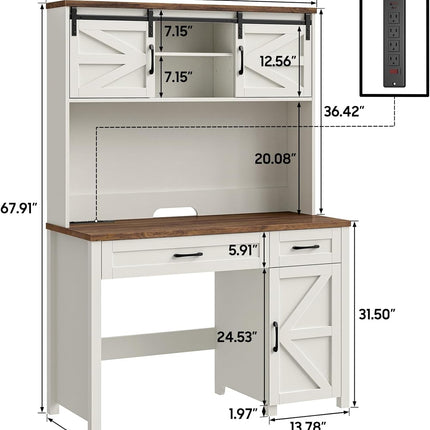 Farmhouse 47" Executive Desk, Computer Desk with Drawers and Storage Cabinet, Workstation Computer Desk with Hutch for Home Office-1