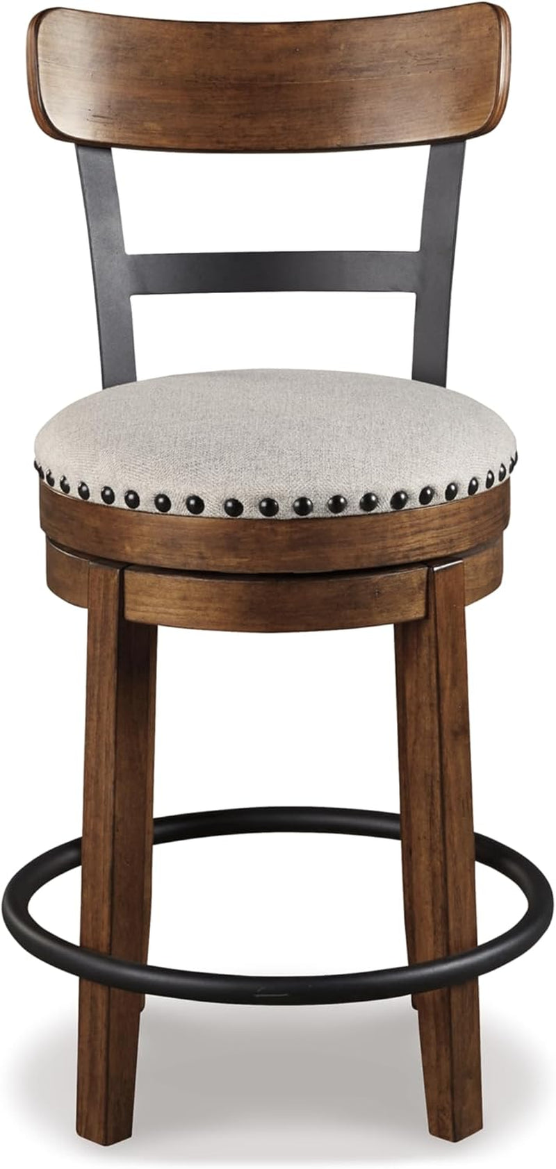 Wooden bar stool with a cushioned seat on a white background