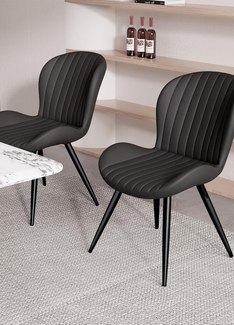 Dining Chairs Set of 6, Modern Dining Room Chairs Comfy Backrest Thick Upholstered Kitchen Chairs 19IN Height with Metal Legs Black-2