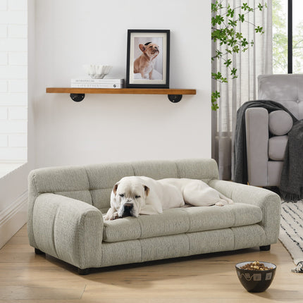 Modern Beige Pet Sofa with Backrest and Armrests, Linen Fabric for Medium and Large Dogs