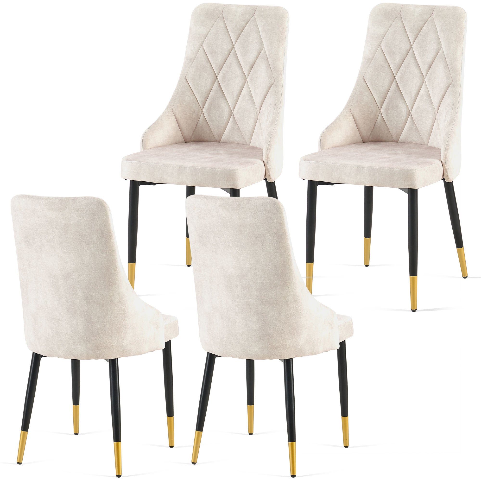 Set of 4 Beige Armless Dining Chairs-1