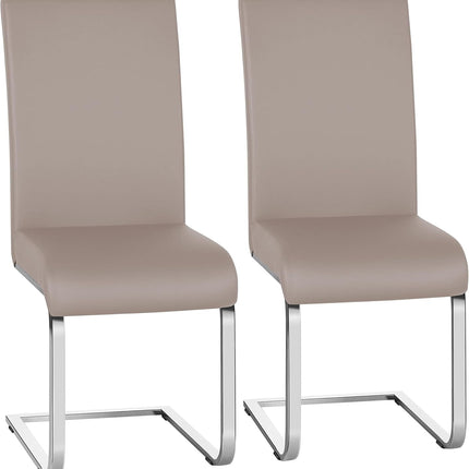 Dining Chairs High Back Leather Side Chairs Dining Living Room Chairs Upholstered Armless Chair with Metal Legs Home Kitchen Furniture Modern, 1 Package of 2Pcs, Light Brown-0