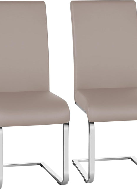 Dining Chairs High Back Leather Side Chairs Dining Living Room Chairs Upholstered Armless Chair with Metal Legs Home Kitchen Furniture Modern, 1 Package of 2Pcs, Light Brown-0