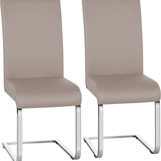 Dining Chairs High Back Leather Side Chairs Dining Living Room Chairs Upholstered Armless Chair with Metal Legs Home Kitchen Furniture Modern, 1 Package of 2Pcs, Light Brown-0