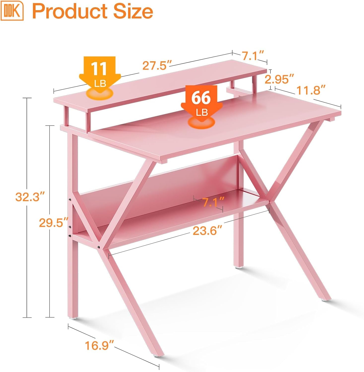 Small Desk, 27.5 Inch Small Computer Desk for Small Spaces, Compact Desk with Storage, Tiny Desk Study Desk with Monitor Stand for Home Office, Pink-2