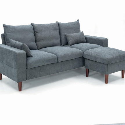 3 Seater Sofa with Ottoman Footstool Sofa Set, L Shape Corner Convertible Chaise Sofa,195 Cm Couch Furniture for Living Room (Grey)