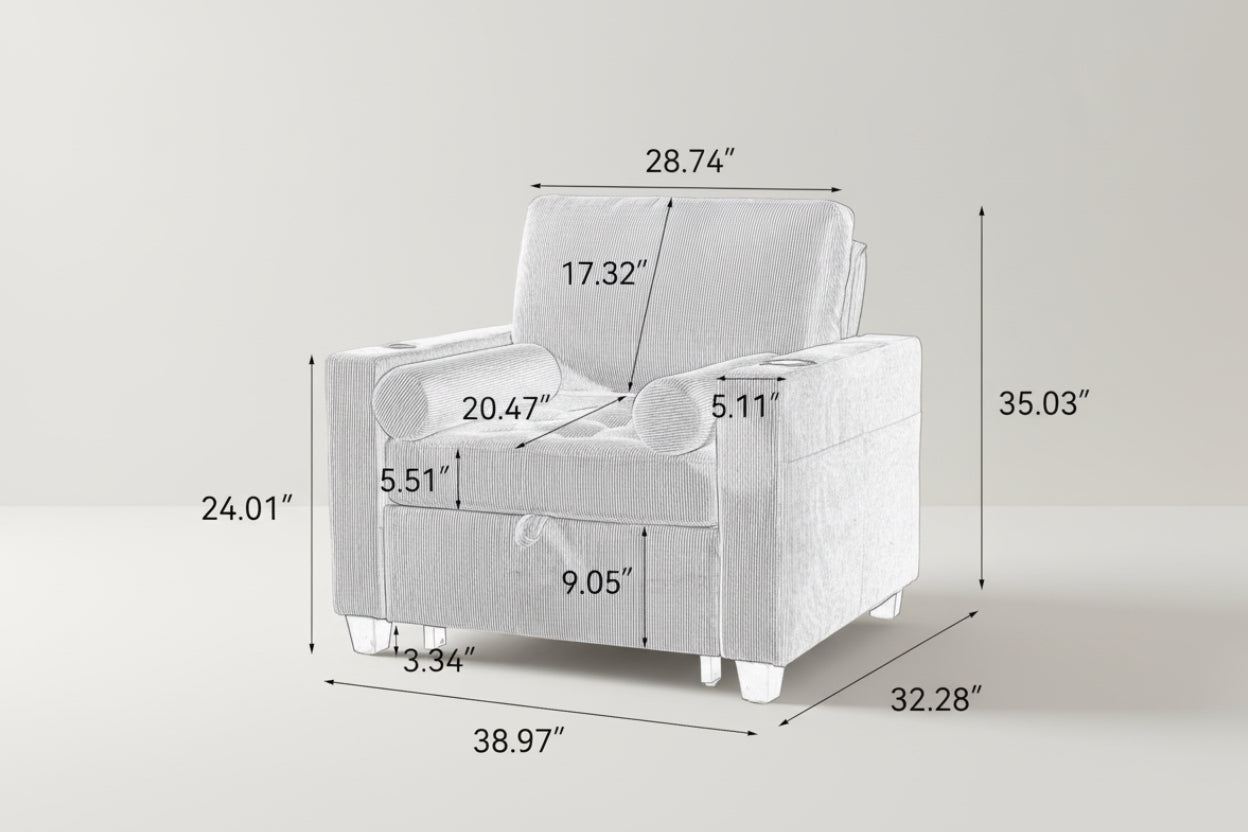 Beige Adjustable Sleeper Chair Sofa Bed Upholstered-1