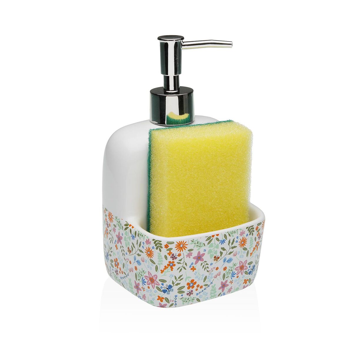 Soap Dispenser Versa Ceramic Flowers 9,4 x 17,8 x 10,5 cm-0