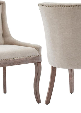 Modern Dining Chairs Set of 2, High Back Dining Chairs Side Chairs with Solid Wood Legs, Upholstered Fabric Dining Room Chairs for Dining Room Kitchen, Beige-0
