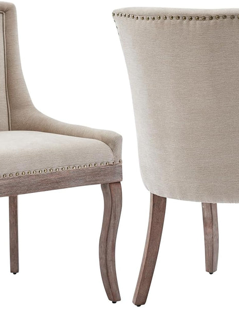 Modern Dining Chairs Set of 2, High Back Dining Chairs Side Chairs with Solid Wood Legs, Upholstered Fabric Dining Room Chairs for Dining Room Kitchen, Beige-0