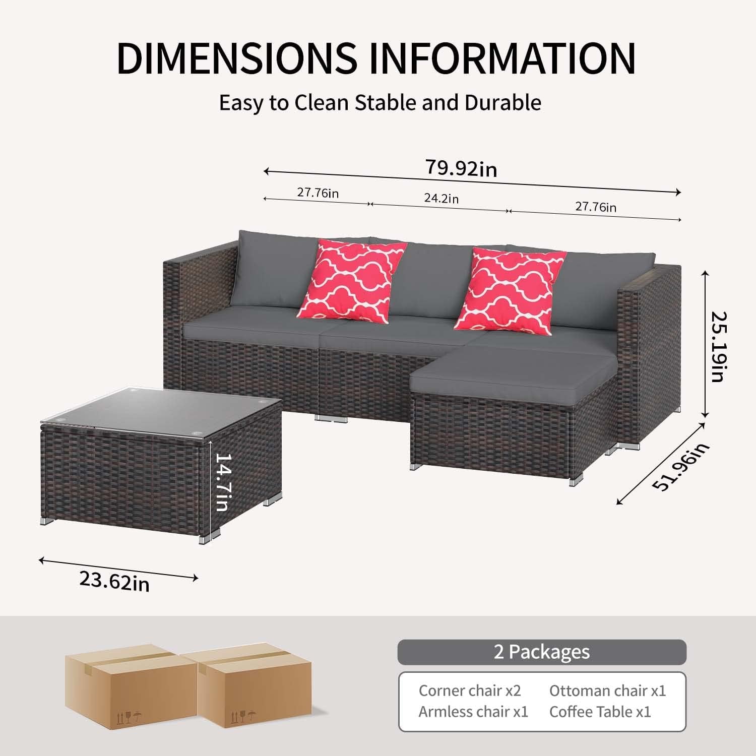 Outdoor Patio Conversation Set All Weather Gray Sectional-4