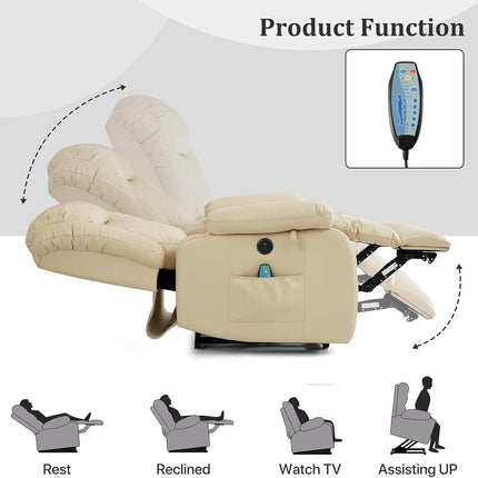 Dual Motor Large Power Lift Recliner Chair Recliners for Elderly, Infinite Position Recliner Chair with Heat and Massage, Breathable Leather(Beige)-3