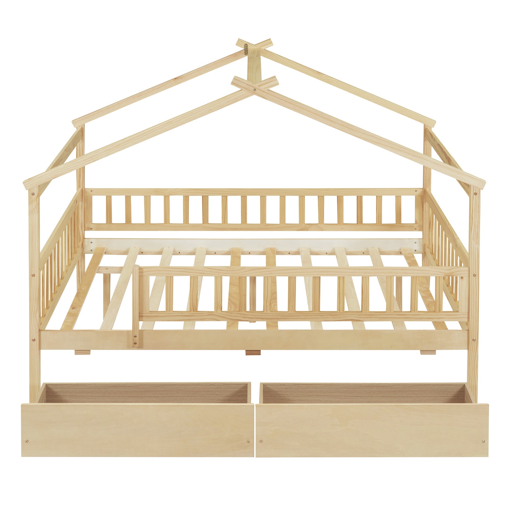 Full Size Wooden House Bed with Two Drawers