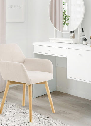 Desk Chair No Wheels Vanity Chair Makeup Chair Comfy Accent Chair for Living Dining Room Bedroom Home Office Mid Century Modern Upholstered Arm Chair Sofa Chair (Beige, 1)-0