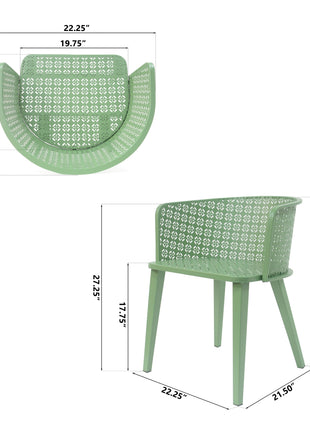Milan Outdoor Dining Chair Set of 2 in Green Iron with Modern Design and Comfortable Dimensions-2